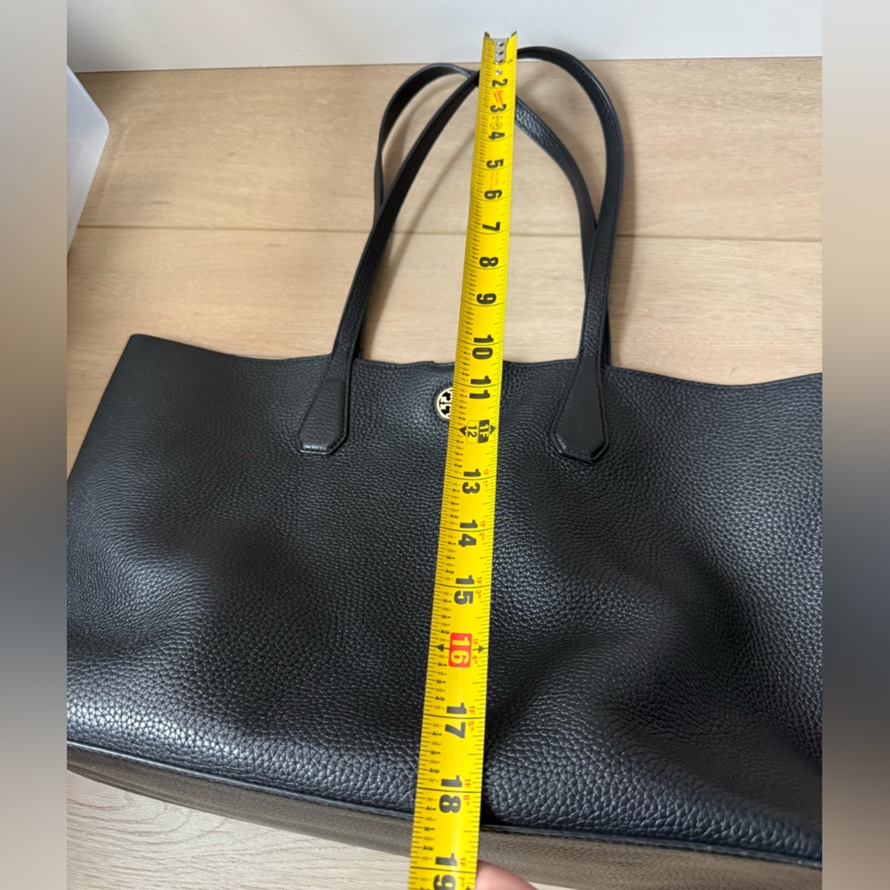 Tory Burch Perry Tote Pebbled Black Leather Gold - Picture 14 of 15